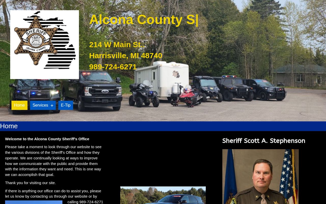 Alcona County Sheriff website checked for a public roster or same-day booking feed