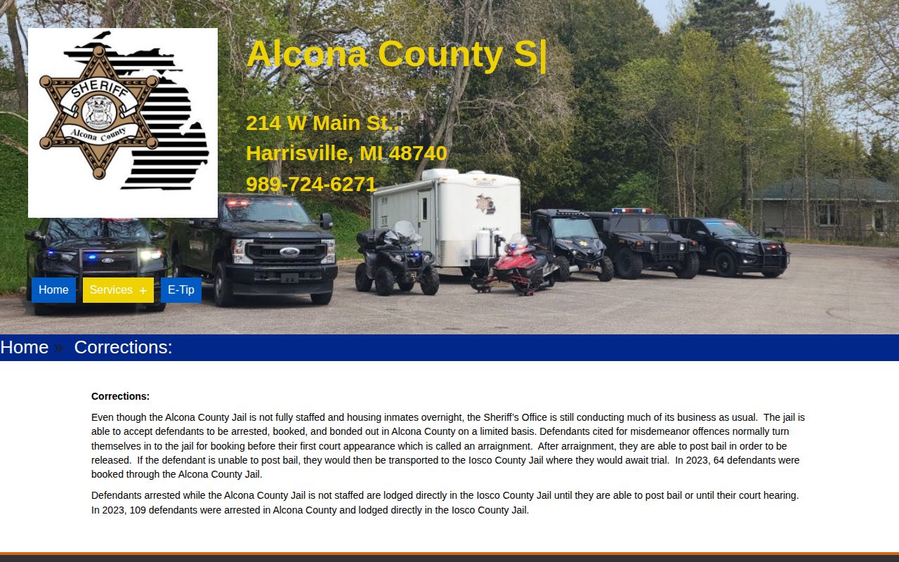 Alcona County recent arrest custody routing on the official Corrections page