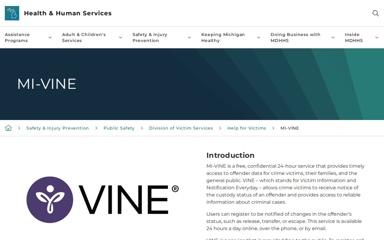 Michigan MI-VINE official custody information and arrest alert page for Alcona County searches